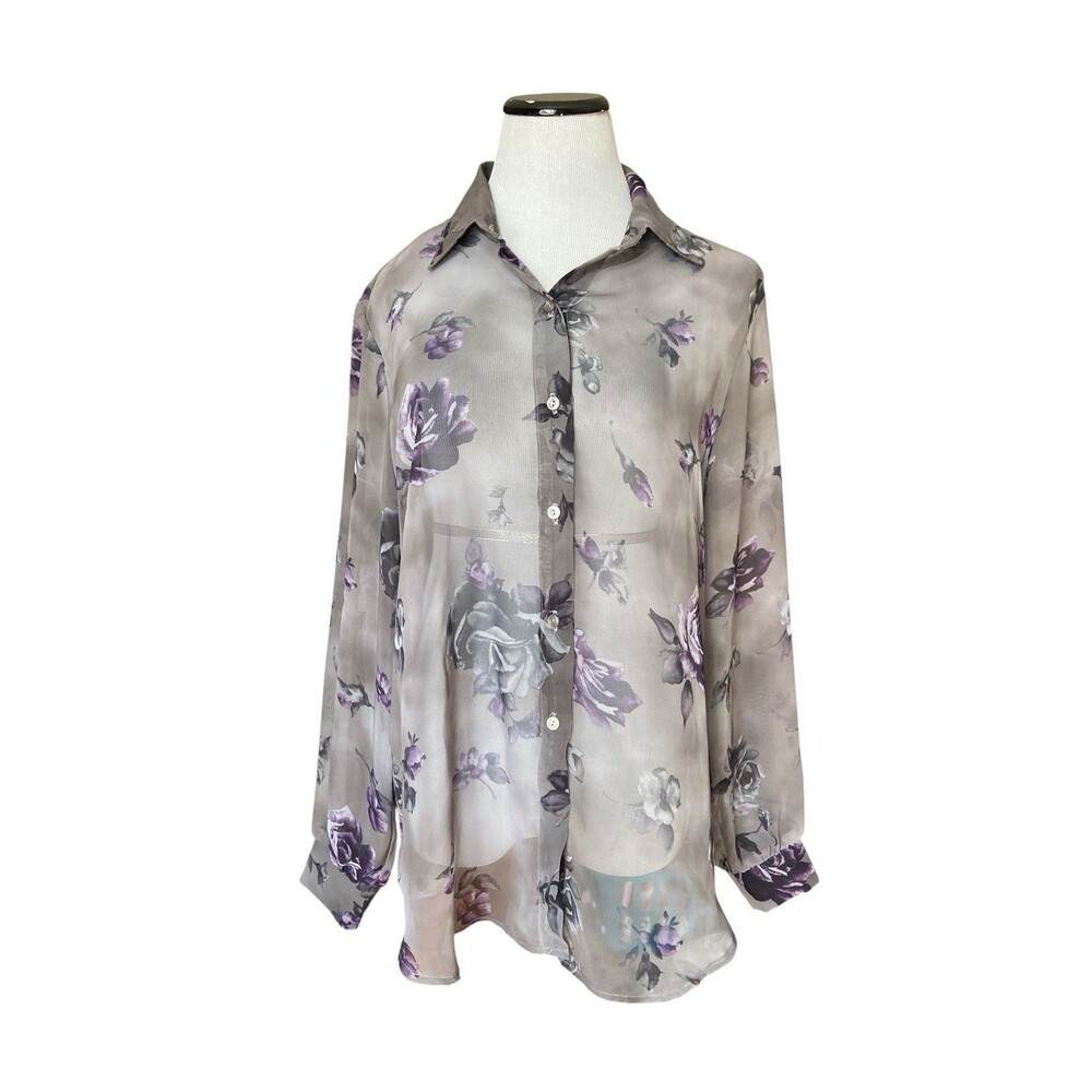 Vintage Maggie Sweet Sheer Floral Blouse Size M Dark Cottagecoreβ Fairy Grunge